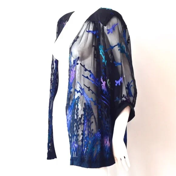 Mitra Abedi Haute Couture Jacket With Raised Velvet Pattern On Sheer Background - Picture 4 of 5